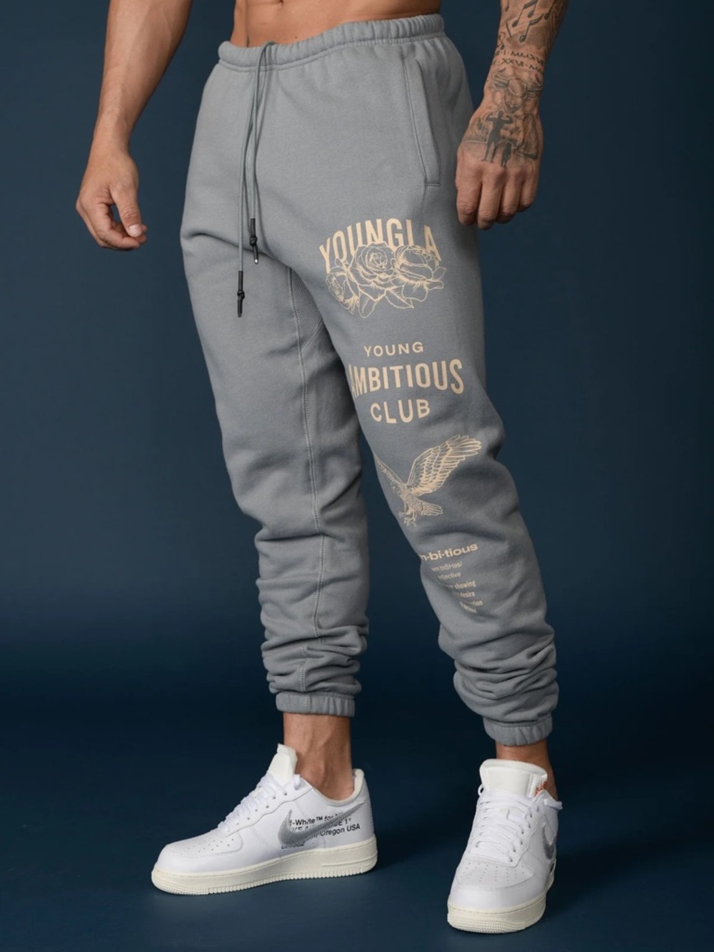 Mens Youngla The Immortal Joggers Graphic Sweatpants - Grey Washed - Size Medium